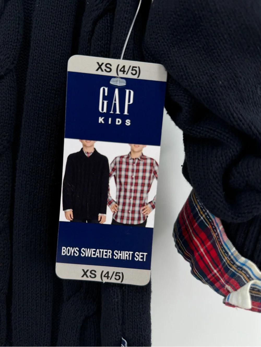 GAP Kids Black Cable-Knit Sweater with Red Plaid Long-Sleeve
